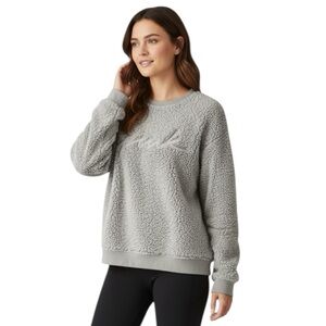 VS PINK Gray Sherpa Sweatshirt Cozy Pullover Top Comfortcore Women’s L ‎       T